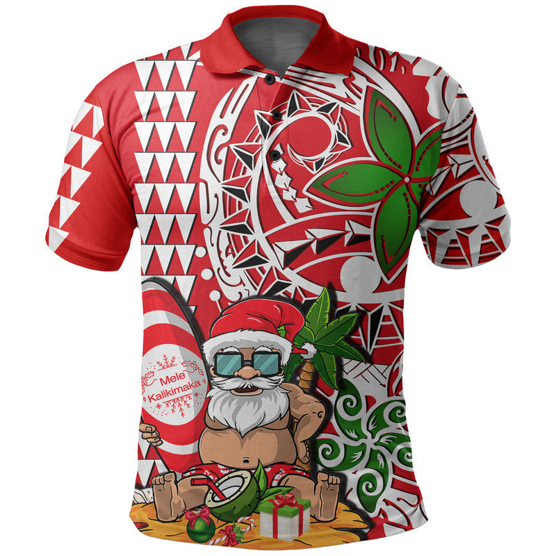Hawaii Mele Kalikimaka Santa Claus Beach Polo Shirt