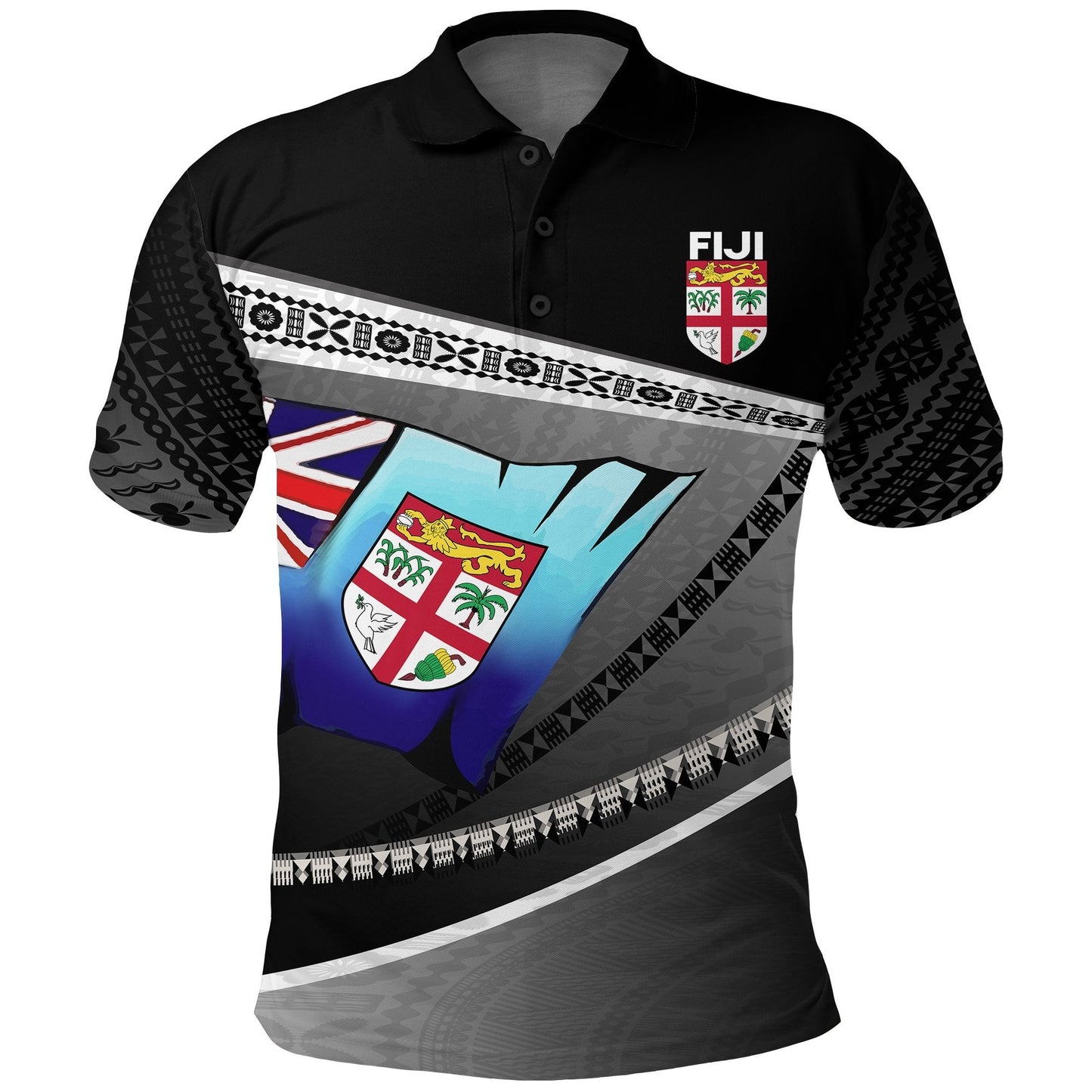 Fiji Cibi War Dance Rugby Polo Shirt Tapa