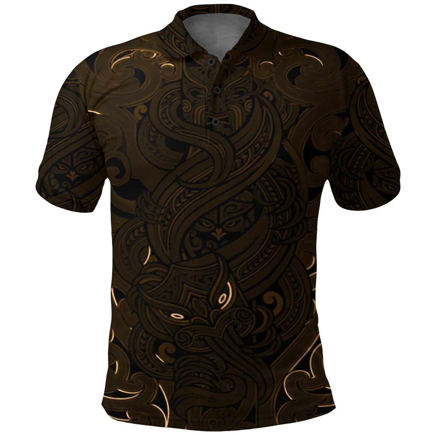 New Zealand Polo Shirt, Maori Gods Golf Shirt, Tumatauenga God of War - Gold