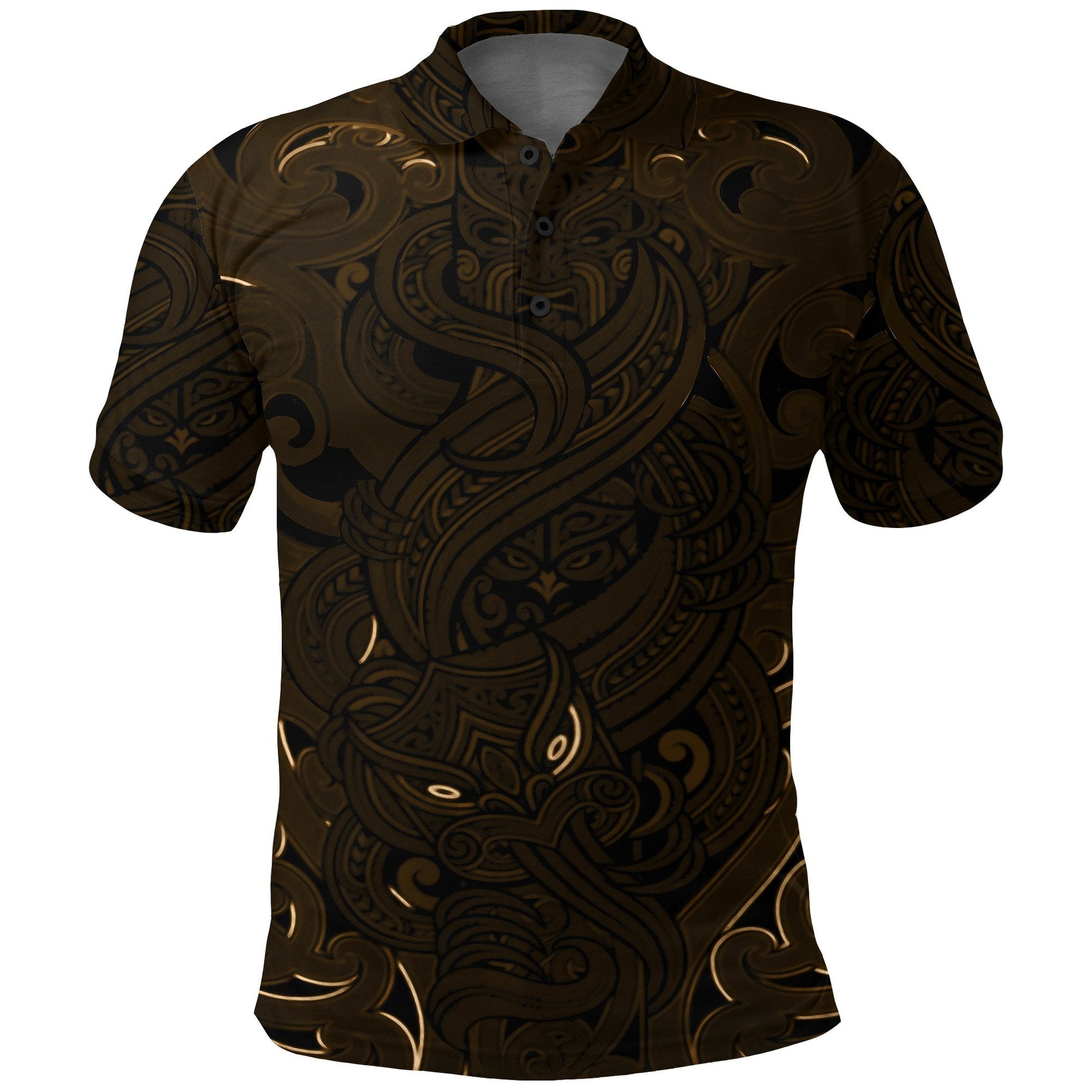 New Zealand Polo Shirt, Maori Gods Golf Shirt, Tumatauenga God of War - Gold
