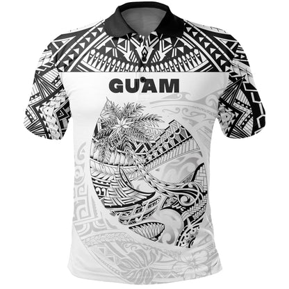 Custom PersonalisedGuam Rugby Polo Shirt Polynesian Patterns - White