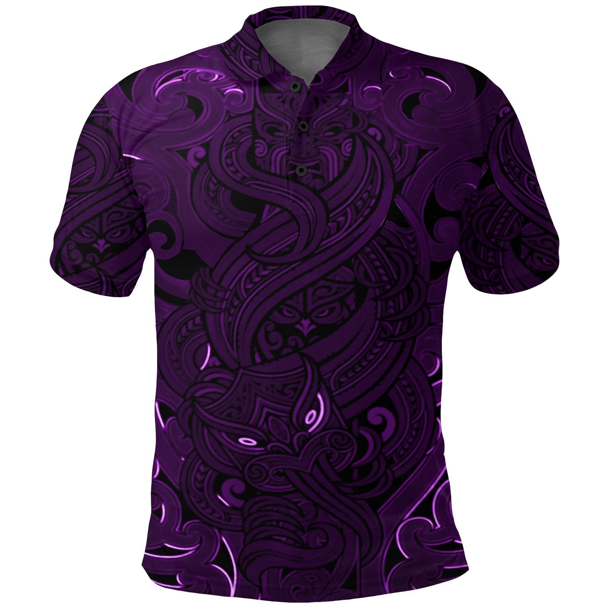 New Zealand Polo Shirt, Maori Gods Golf Shirt, Tumatauenga God of War - Purple