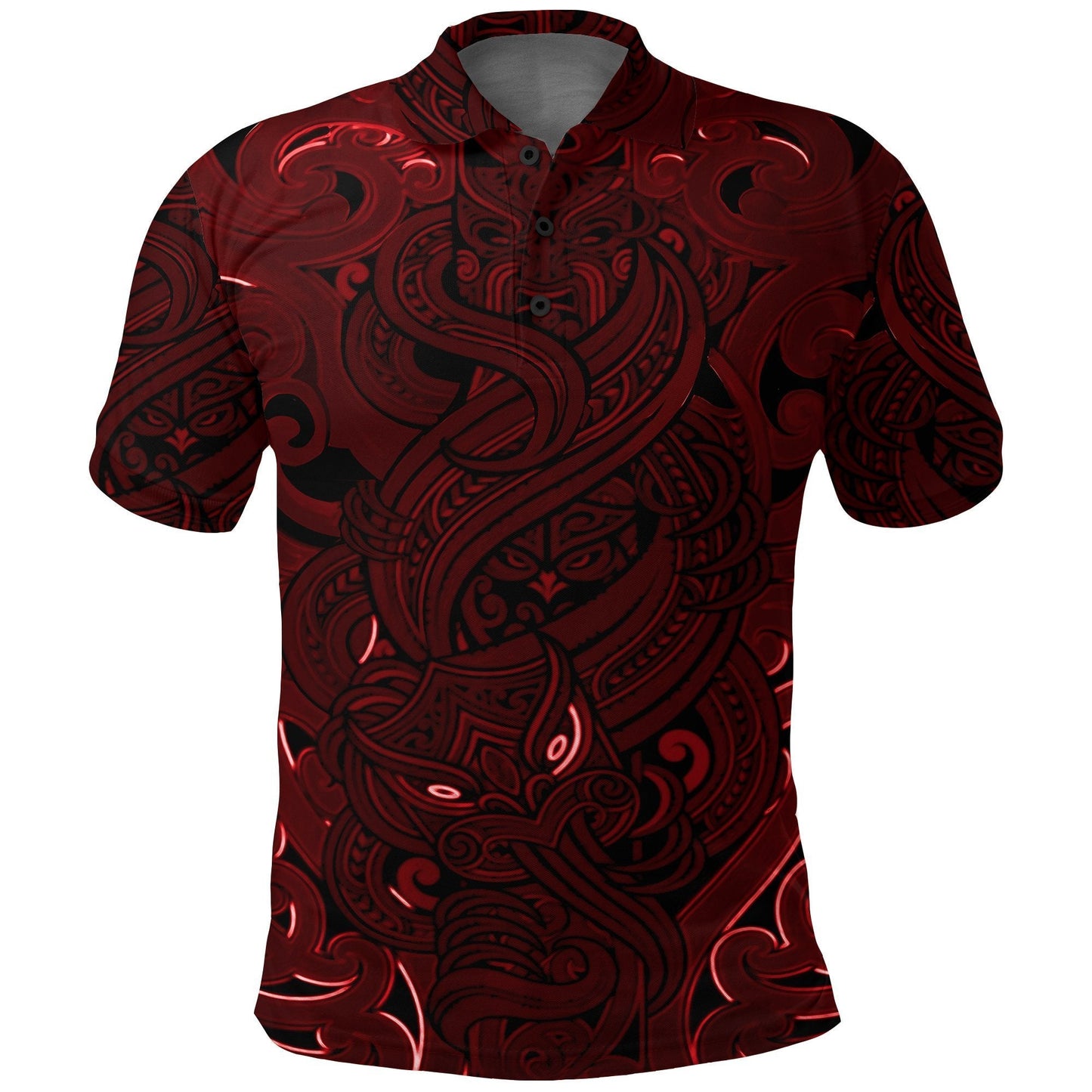 New Zealand Polo Shirt, Maori Gods Golf Shirt, Tumatauenga God of War - Red