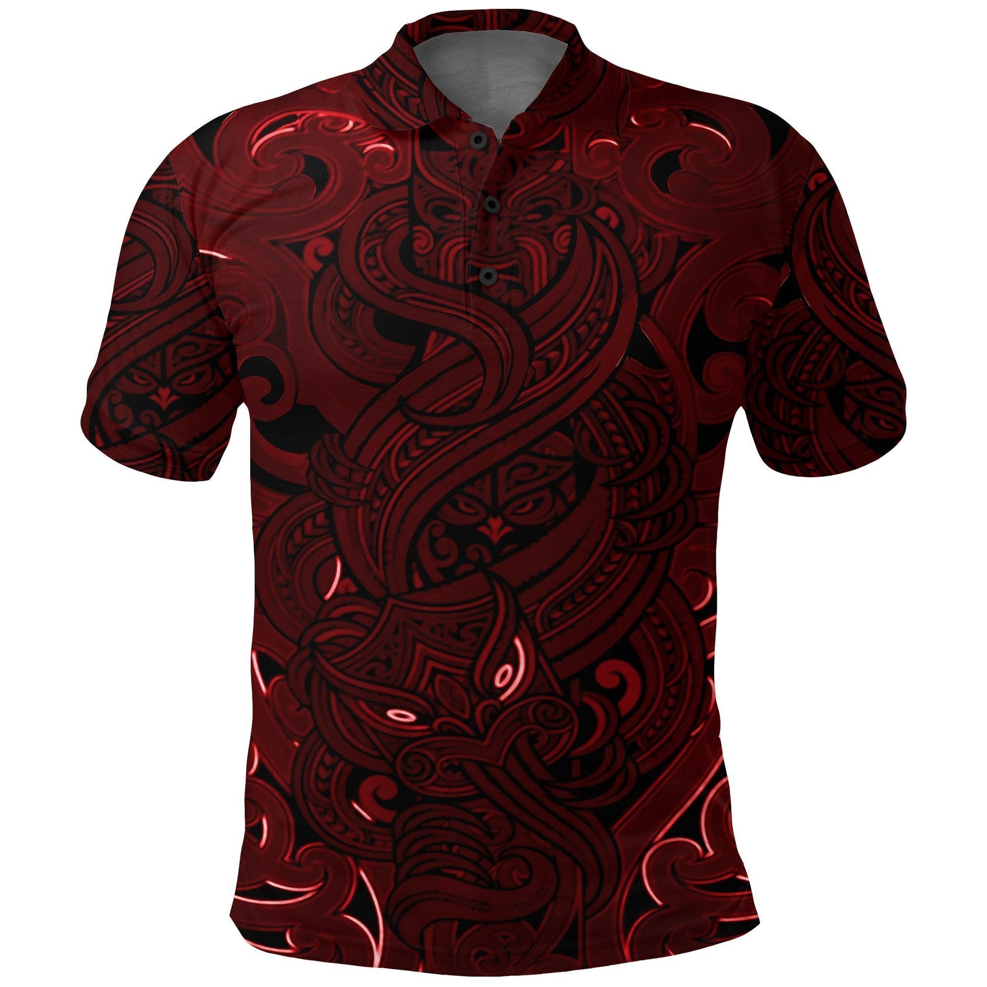 New Zealand Polo Shirt, Maori Gods Golf Shirt, Tumatauenga God of War - Red