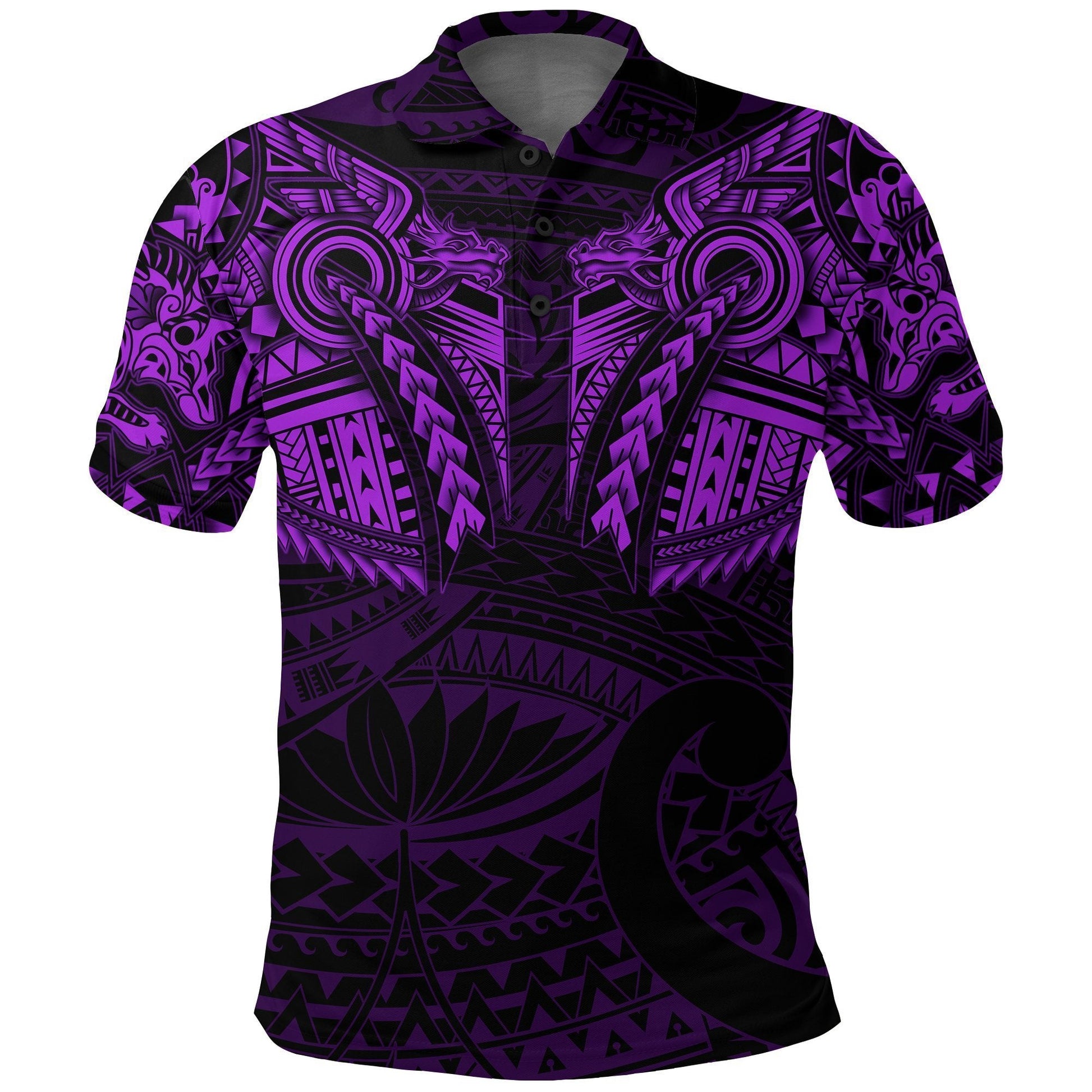 New Zealand Polo Shirt, Maori Tattoo Wolf Dragon Golf Shirt - Purple