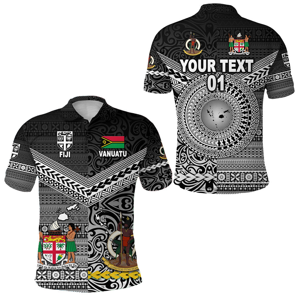 Custom Personalised Vanuatu And Fiji Polo Shirt Together - Black, Custom Text And Number