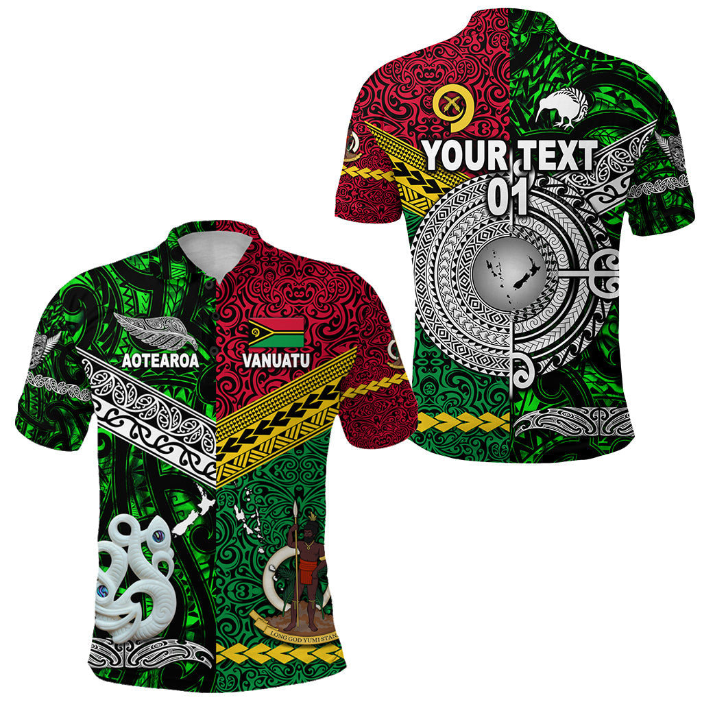 Custom Personalised Vanuatu And New Zealand Polo Shirt Together - Green, Custom Text And Number