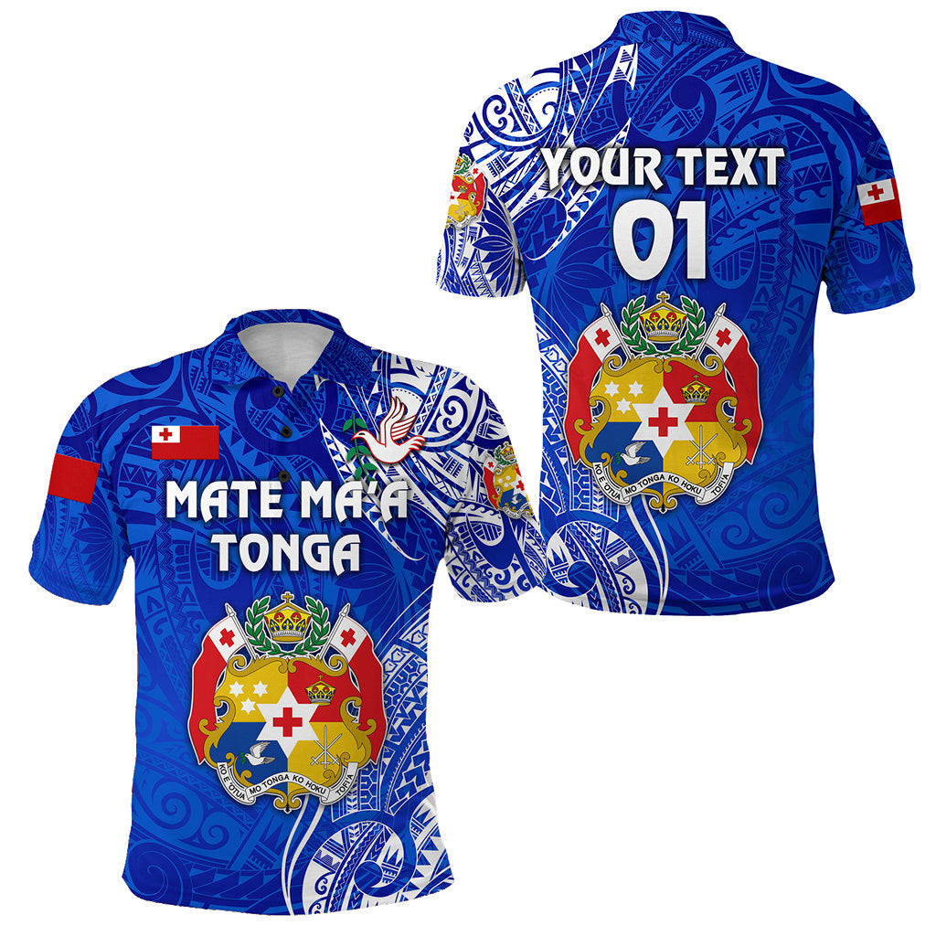 Custom Personalised Tonga Coat Of Arms Polo Shirt Simple Vibes - Blue, Custom Text And Number