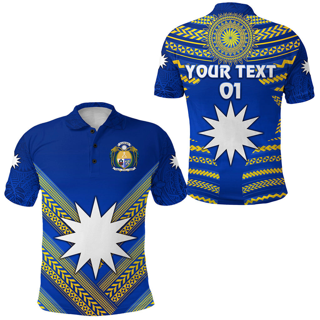 Custom Personalised Nauru Polynesian Flag Polo Shirt Creative Style - Blue, Custom Text And Number
