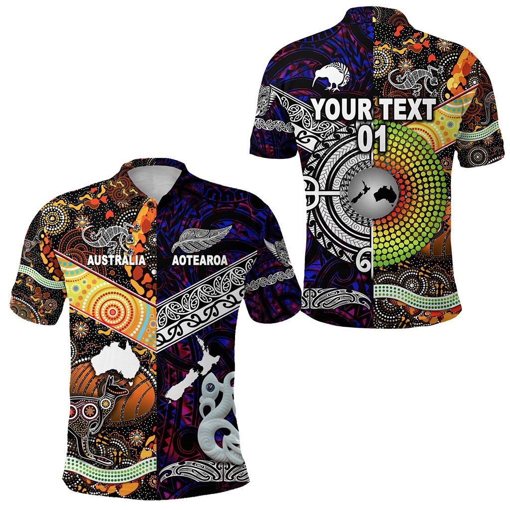Custom Personalised New Zealand Maori Aotearoa And Australia Aboriginal Polo Shirt Together - Purple, Custom Text And Number