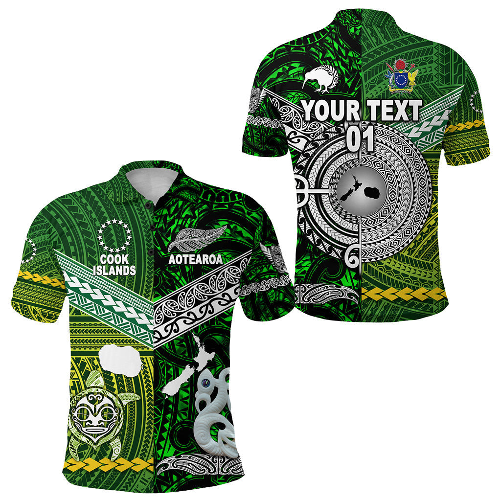 Custom Personalised New Zealand Maori Aotearoa Polo Shirt Cook Islands Together - Green, Custom Text And Number