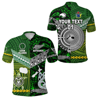 Custom Personalised New Zealand Maori Aotearoa Polo Shirt Cook Islands Together - Green, Custom Text And Number