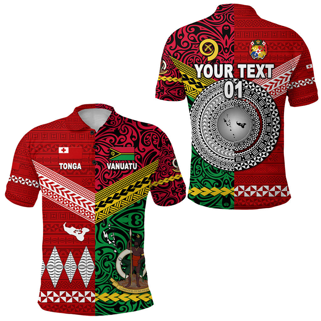 Custom Personalised Vanuatu And Tonga Polo Shirt Polynesian Together - Bright Red, Custom Text And Number