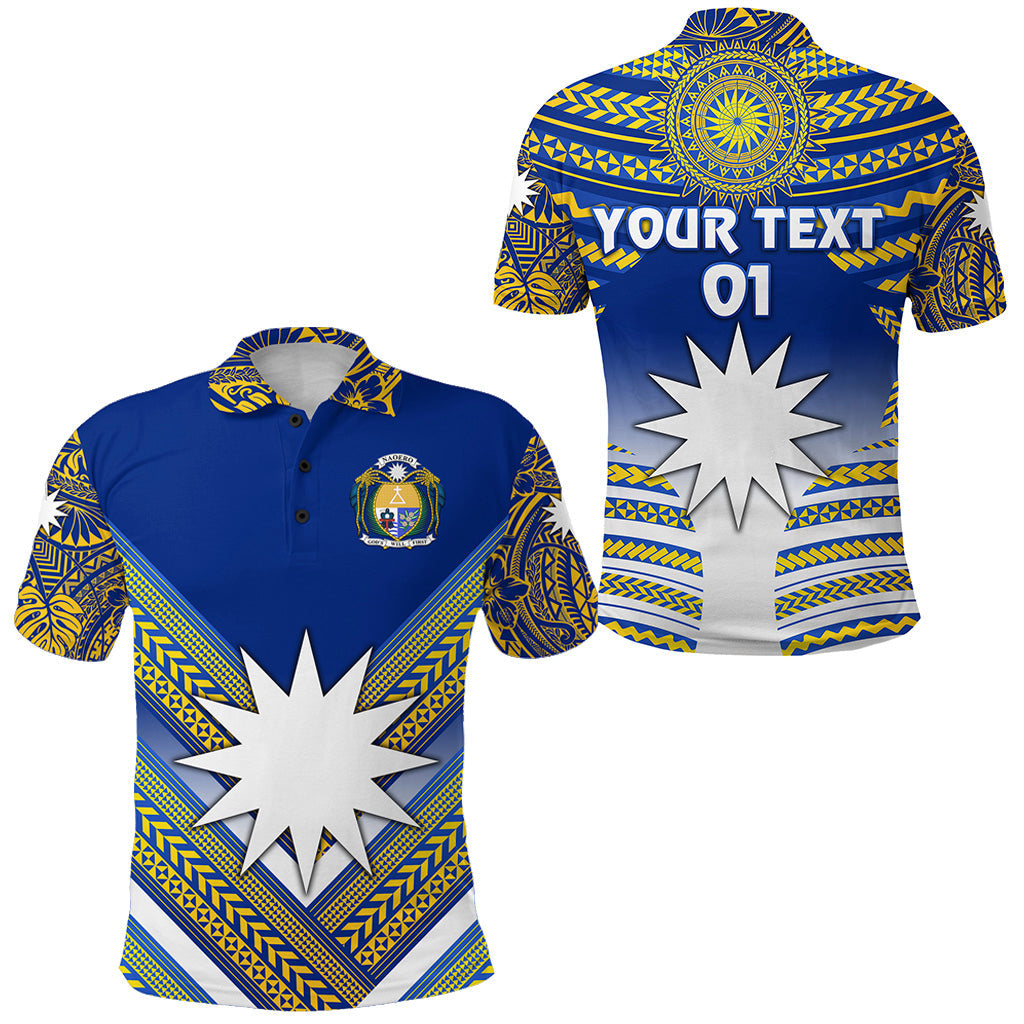 Custom Personalised Nauru Polynesian Flag Polo Shirt Creative Style - Blue NO.1, Custom Text And Number