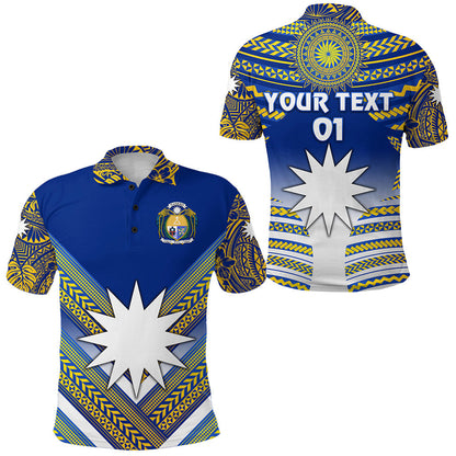 Custom Personalised Nauru Polynesian Flag Polo Shirt Creative Style - Blue NO.1, Custom Text And Number
