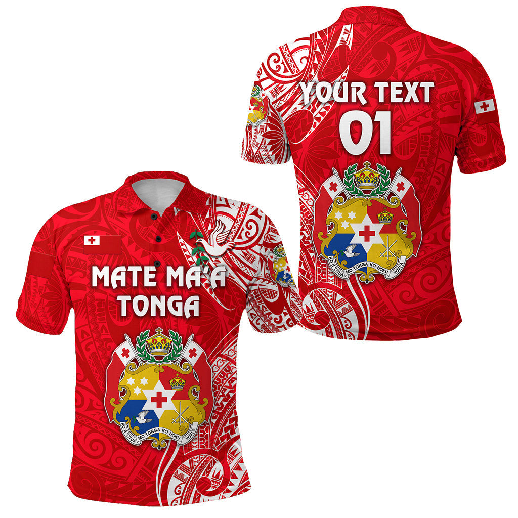 Custom Personalised Tonga Coat Of Arms Polo Shirt Simple Vibes - Bright Red, Custom Text And Number