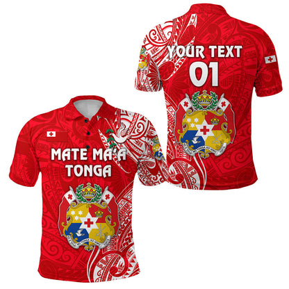 Custom Personalised Tonga Coat Of Arms Polo Shirt Simple Vibes - Bright Red, Custom Text And Number