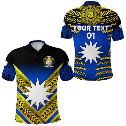 Custom Personalised Nauru Polynesian Flag Polo Shirt Creative Style - Gradient Blue, Custom Text And Number