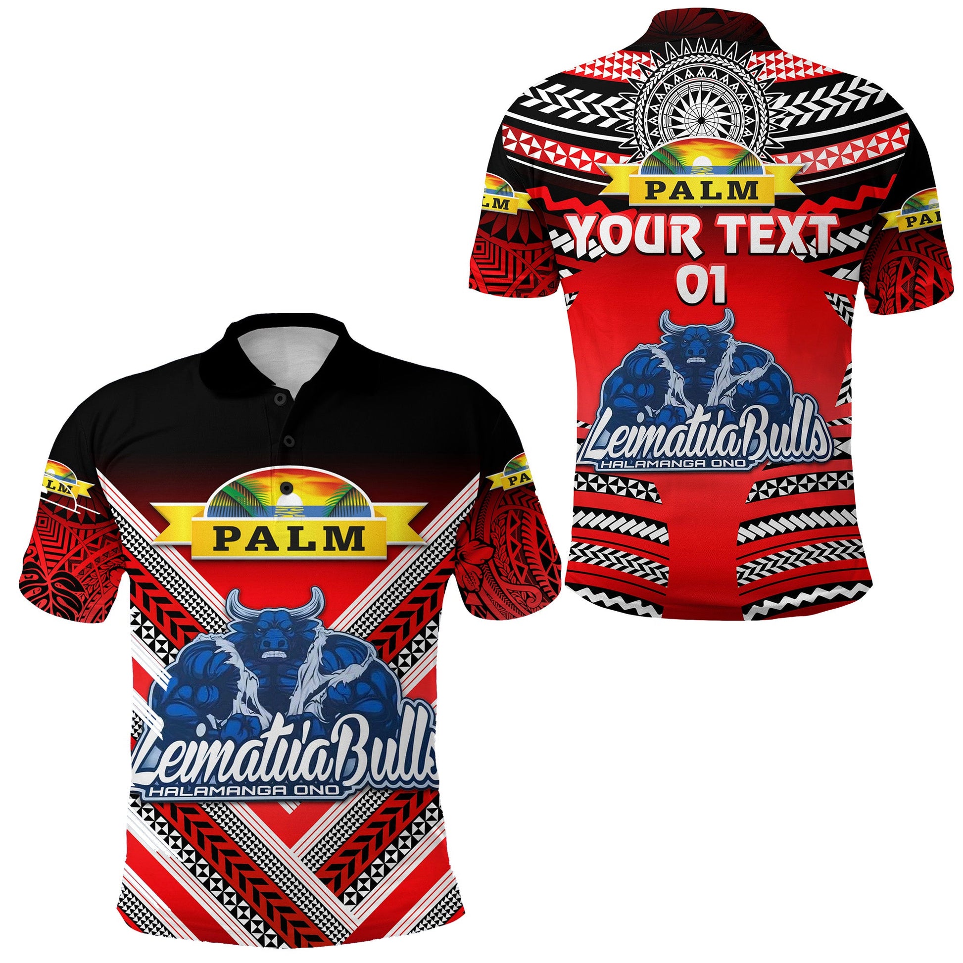 Custom Personalised Mate Ma'a Tonga Polo Shirt Leimatu'a Bulls Creative Style - Red, Custom Text And Number
