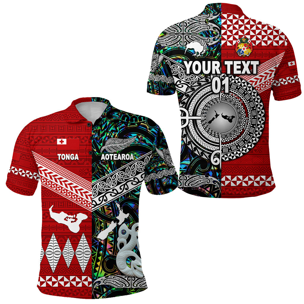 Custom Personalised New Zealand Maori Aotearoa Tonga Polynesian Together Polo Shirt - Paua Shell, Custom Text And Number