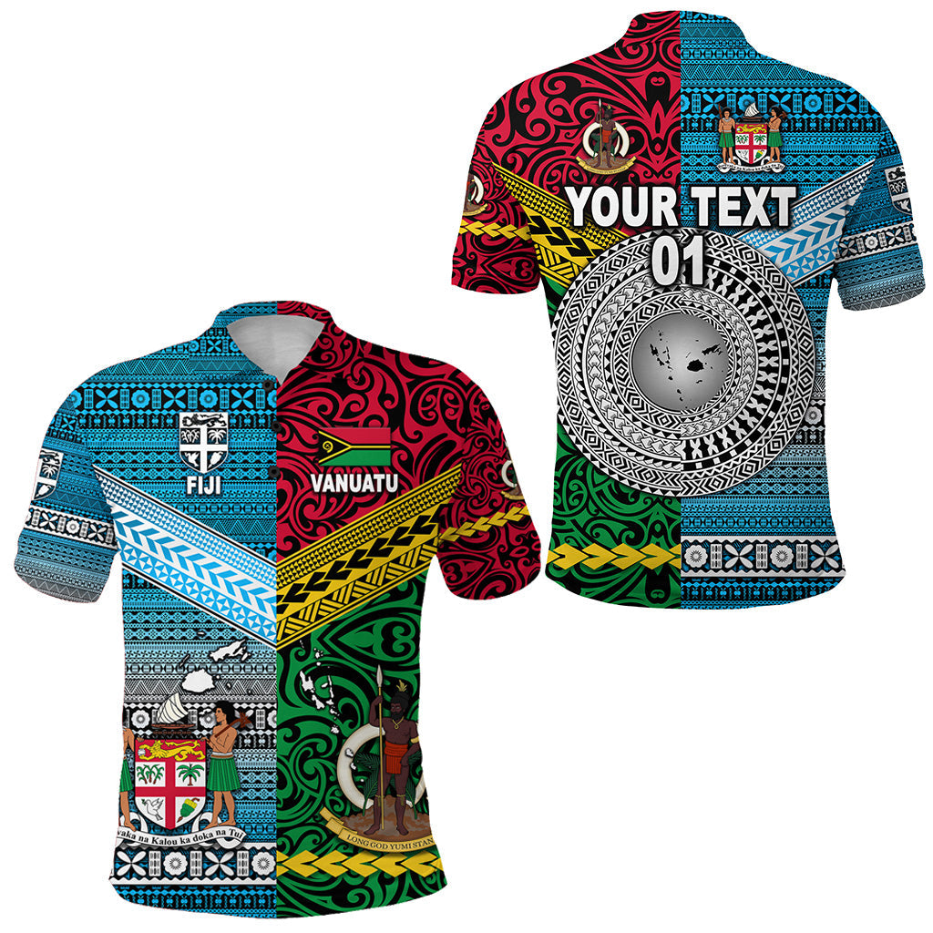 Custom Personalised Vanuatu And Fiji Polo Shirt Together - Bright Color, Custom Text And Number