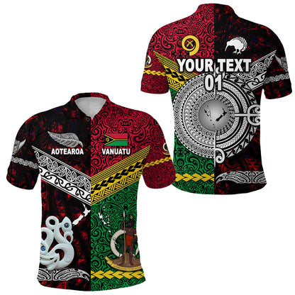 Custom Personalised Vanuatu And New Zealand Polo Shirt Together - Red, Custom Text And Number