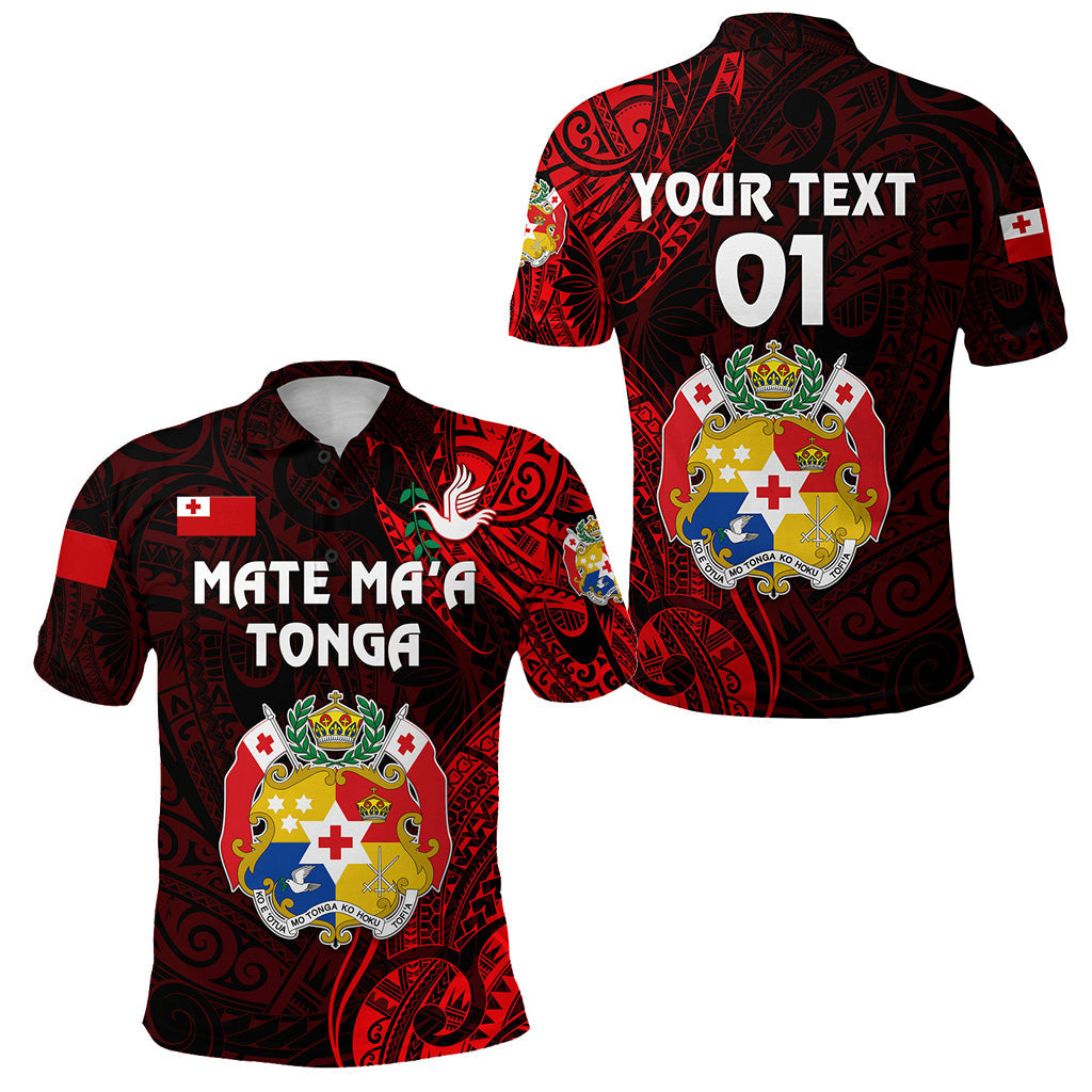 Custom Personalised Tonga Coat Of Arms Polo Shirt Simple Vibes - Red, Custom Text And Number
