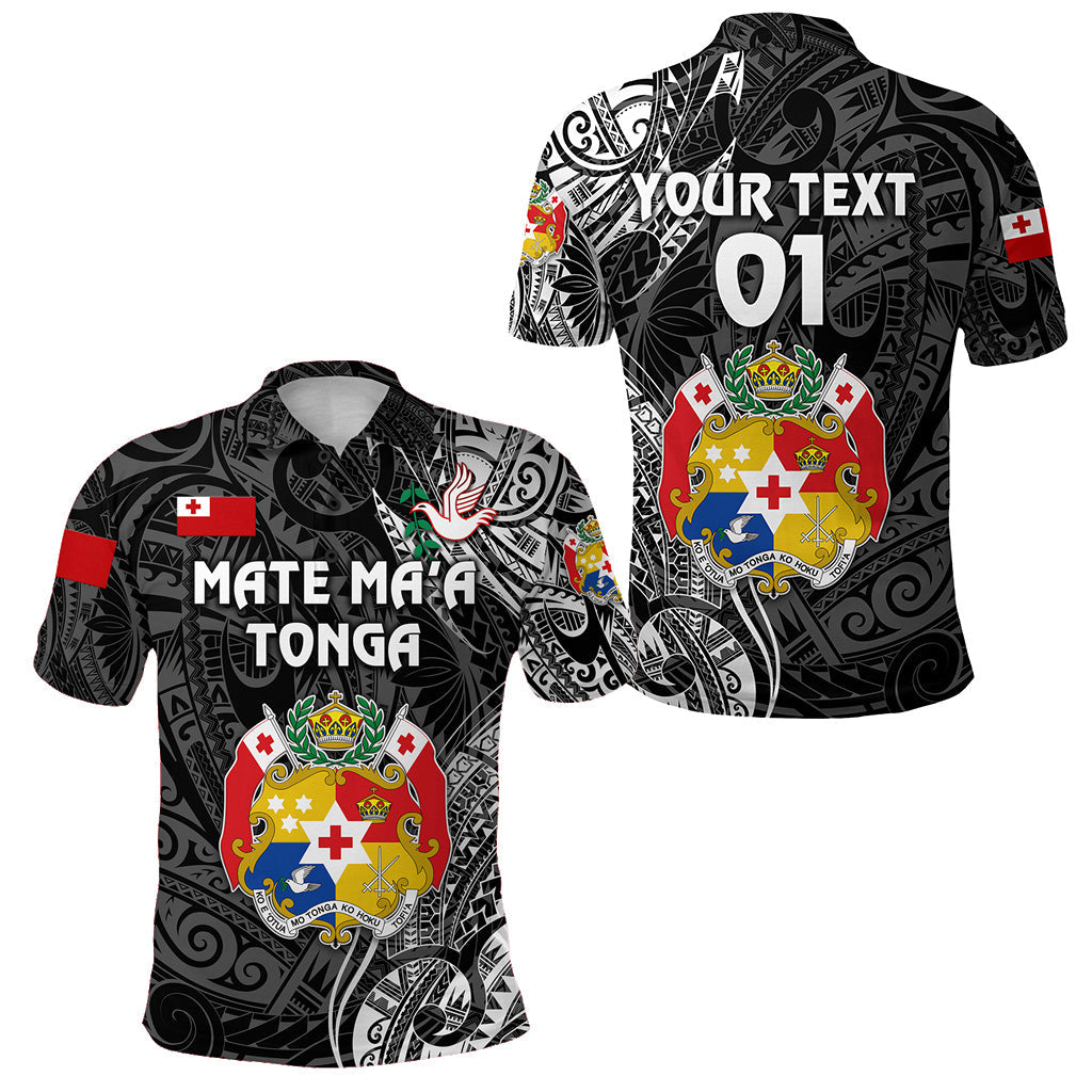 Custom Personalised Tonga Coat Of Arms Polo Shirt Simple Vibes - Black, Custom Text And Number