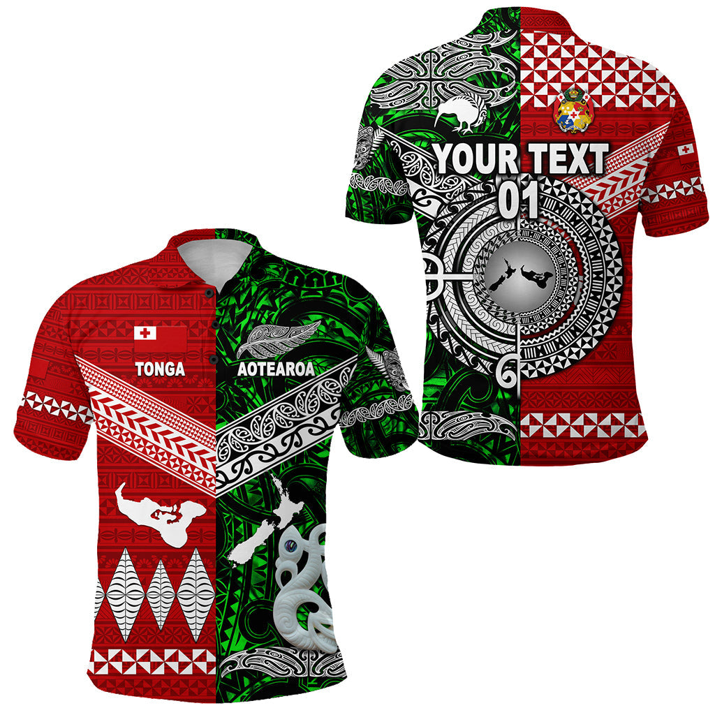 Custom Personalised New Zealand Maori Aotearoa Tonga Polynesian Together Polo Shirt - Green, Custom Text And Number