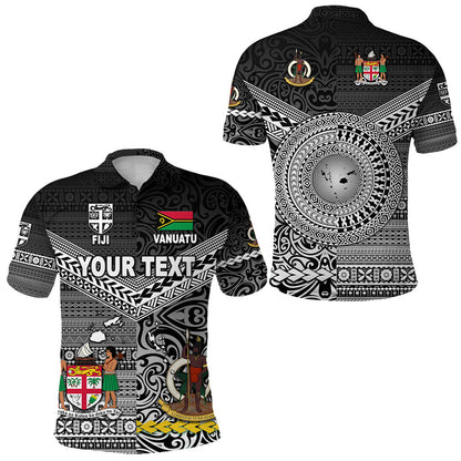 Custom Personalised Vanuatu And Fiji Polo Shirt Together - Black