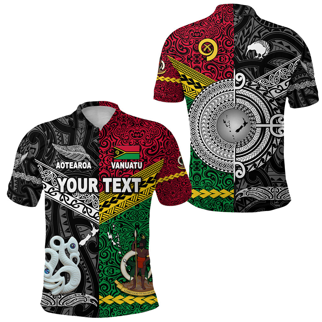 Custom Personalised Vanuatu And New Zealand Polo Shirt Together - Black