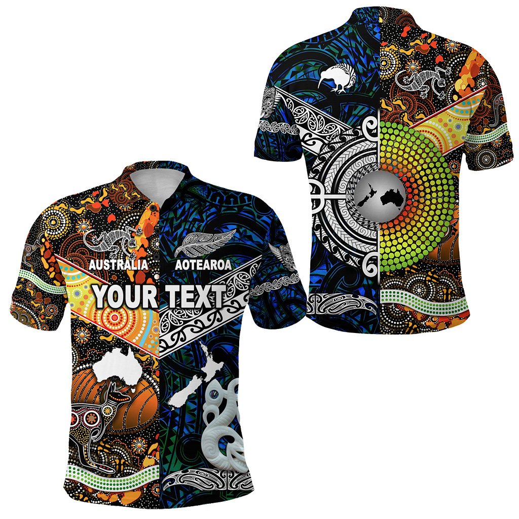 Custom Personalised New Zealand Maori Aotearoa And Australia Aboriginal Polo Shirt Together - Blue