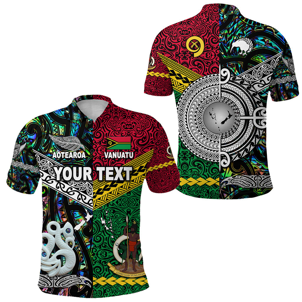 Custom Personalised Vanuatu And New Zealand Polo Shirt Together - Paua Shell
