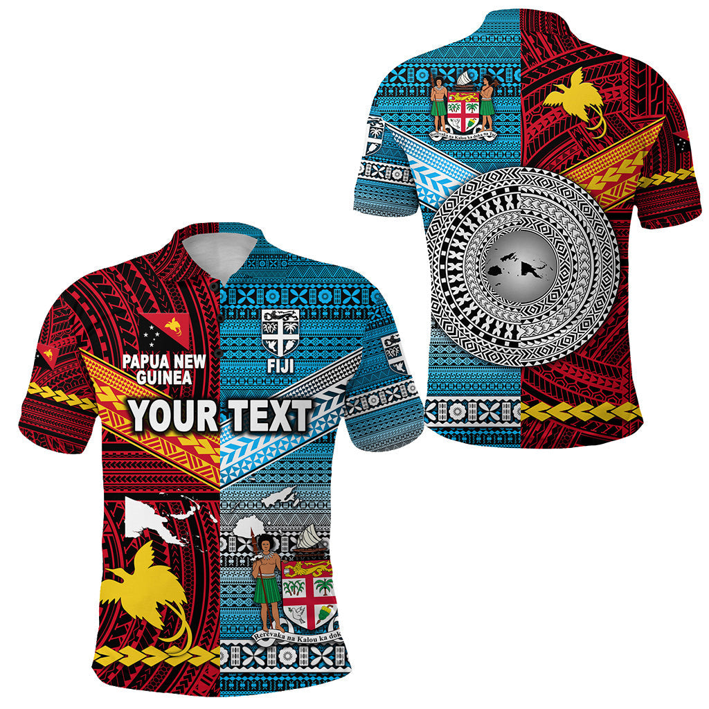 Custom Personalised Papua New Guinea Polynesian And Fiji Tapa Together Polo Shirt - Bright Color