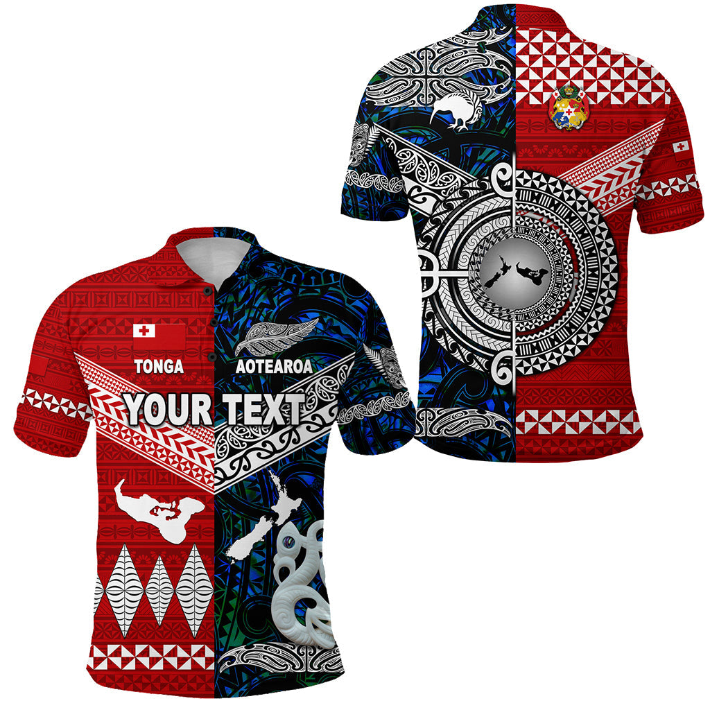 Custom Personalised New Zealand Maori Aotearoa Tonga Polynesian Together Polo Shirt - Blue
