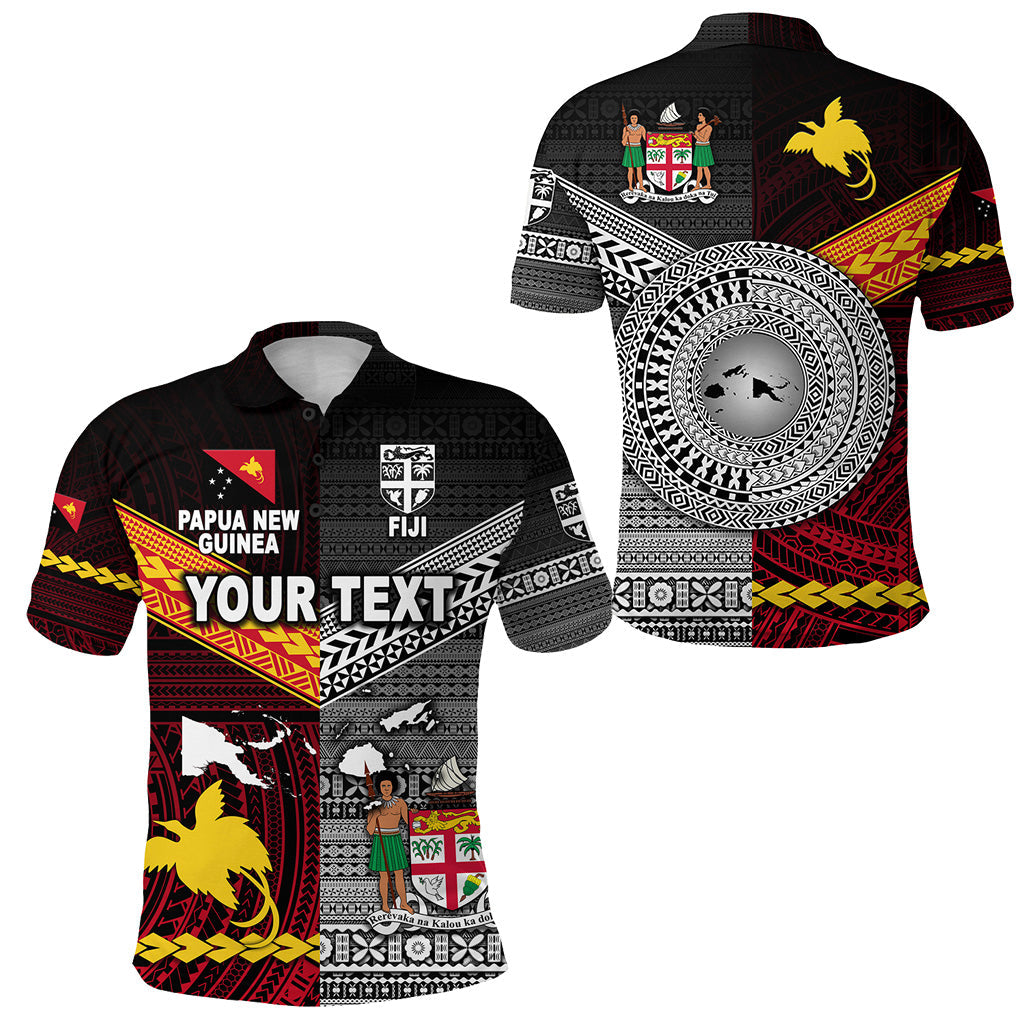 Custom Personalised Papua New Guinea Polynesian And Fiji Tapa Together Polo Shirt - Black