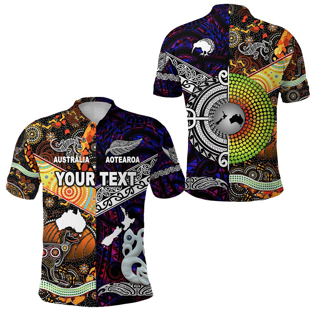 Custom Personalised New Zealand Maori Aotearoa And Australia Aboriginal Polo Shirt Together - Purple