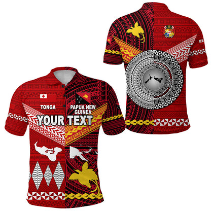 Custom Personalised Papua New Guinea And Tonga Polo Shirt Polynesian Together - Bright Red