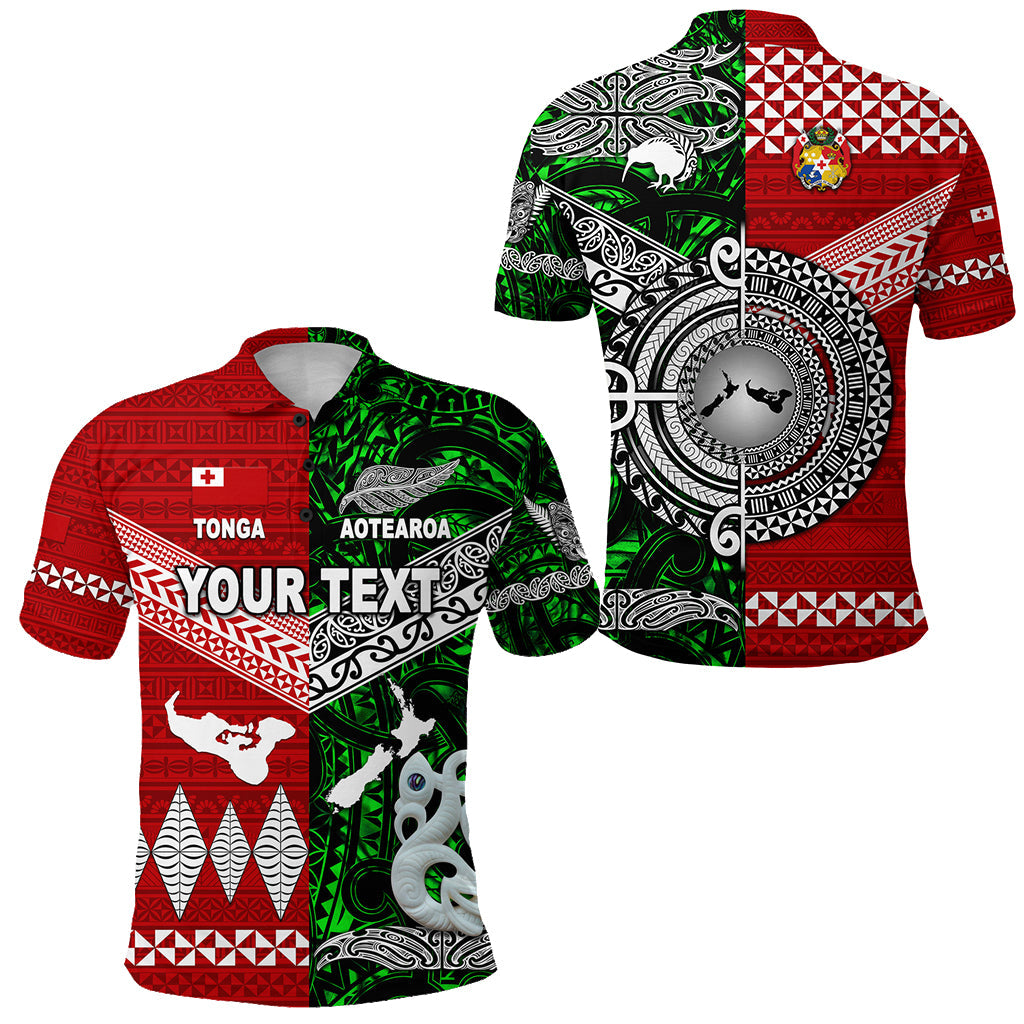 Custom Personalised New Zealand Maori Aotearoa Tonga Polynesian Together Polo Shirt - Green
