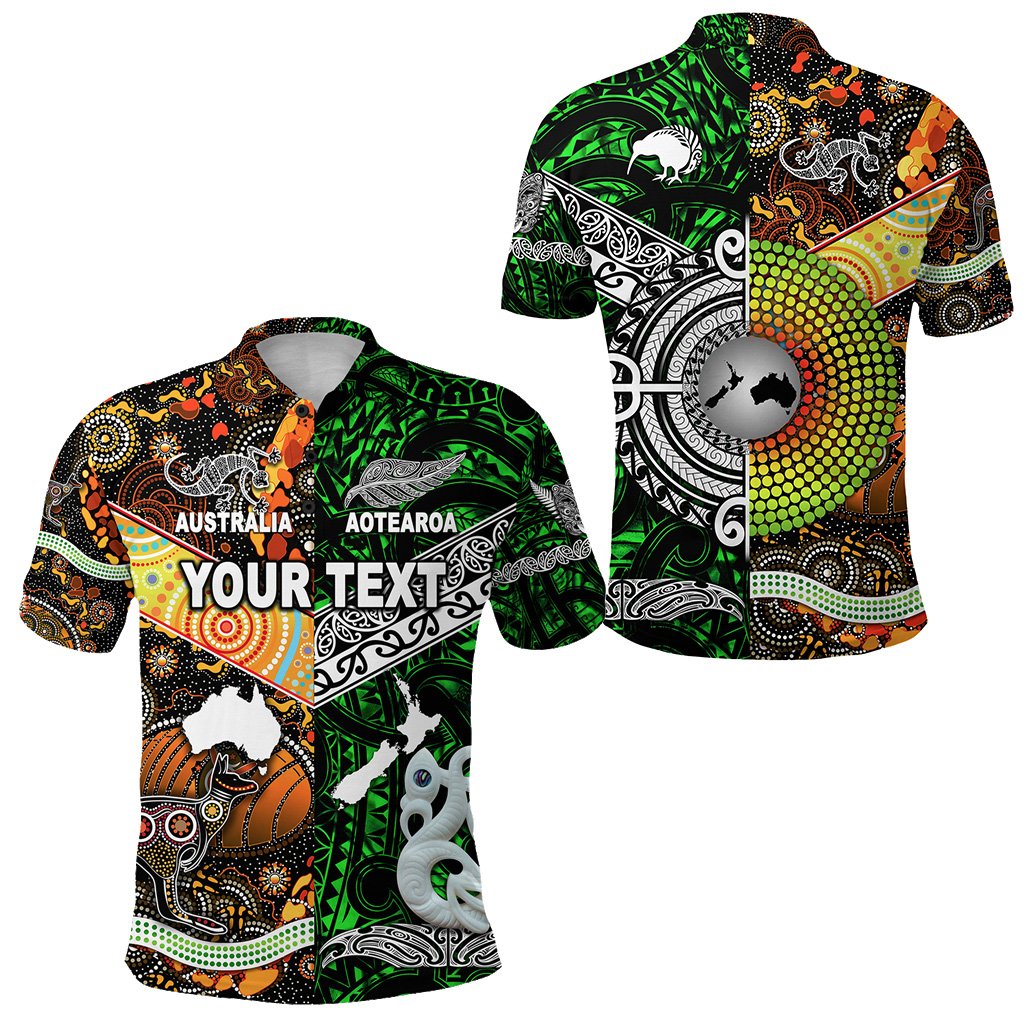 Custom Personalised New Zealand Maori Aotearoa And Australia Aboriginal Polo Shirt Together - Green