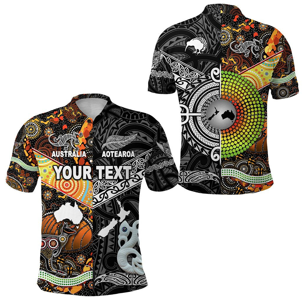 Custom Personalised New Zealand Maori Aotearoa And Australia Aboriginal Polo Shirt Together - Black