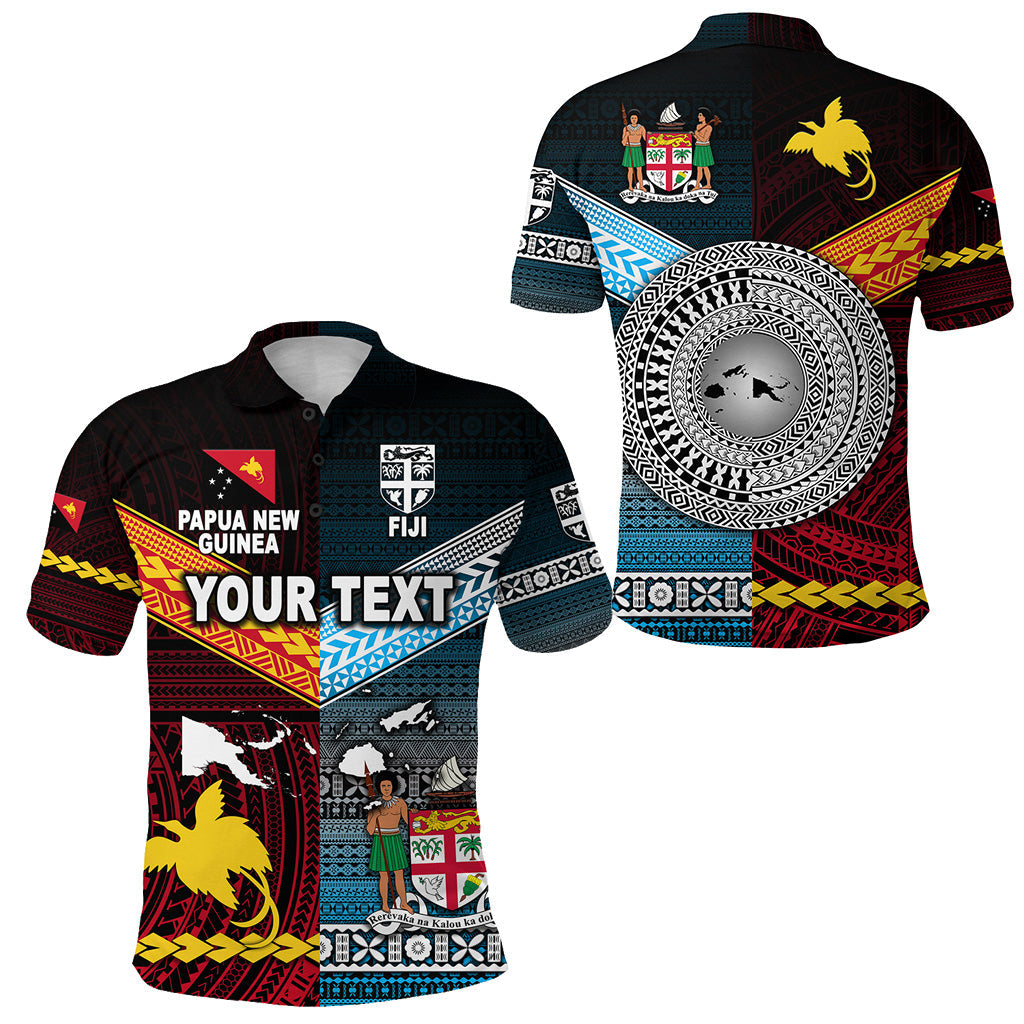 Custom Personalised Papua New Guinea Polynesian And Fiji Tapa Together Polo Shirt - Blue