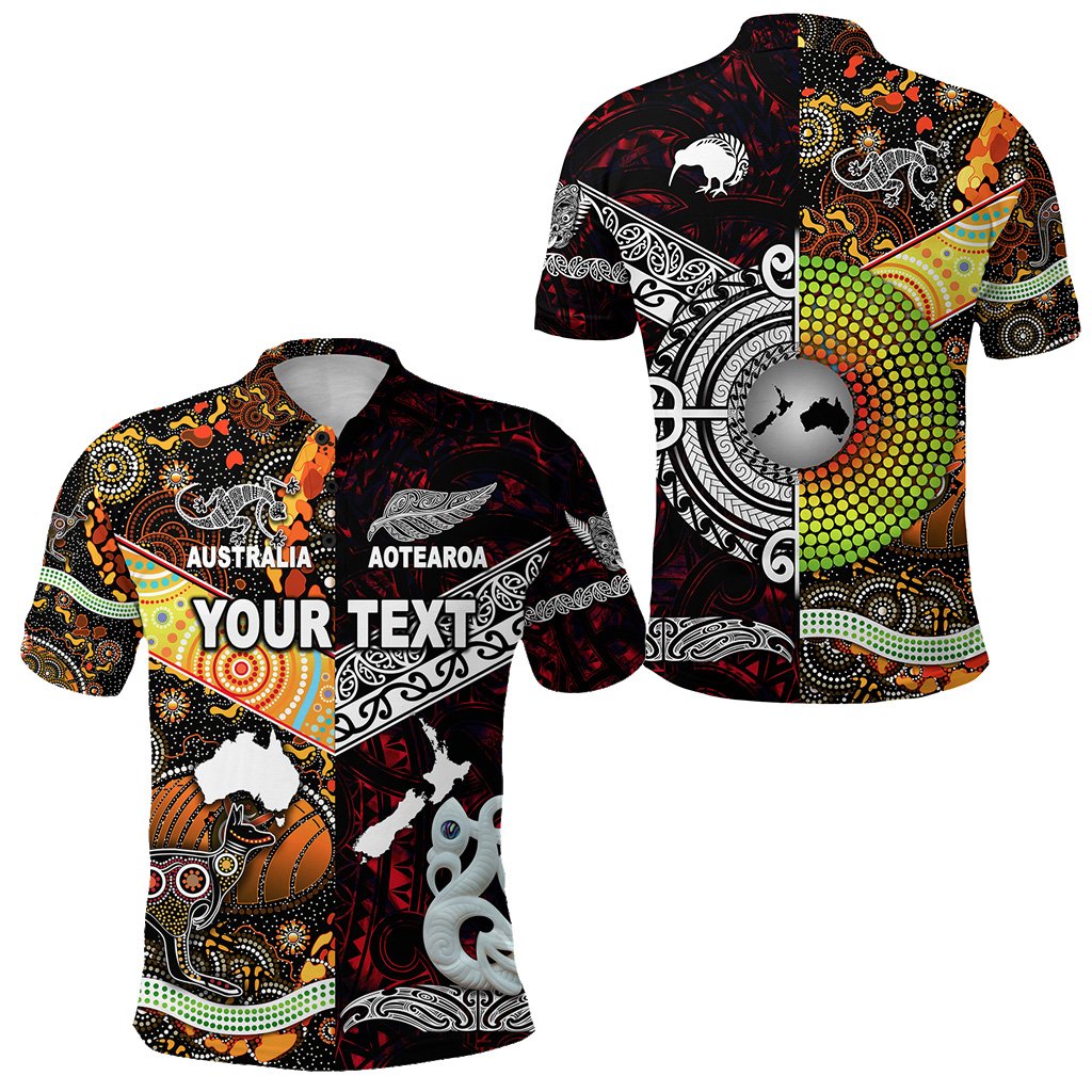 Custom Personalised New Zealand Maori Aotearoa And Australia Aboriginal Polo Shirt Together - Red