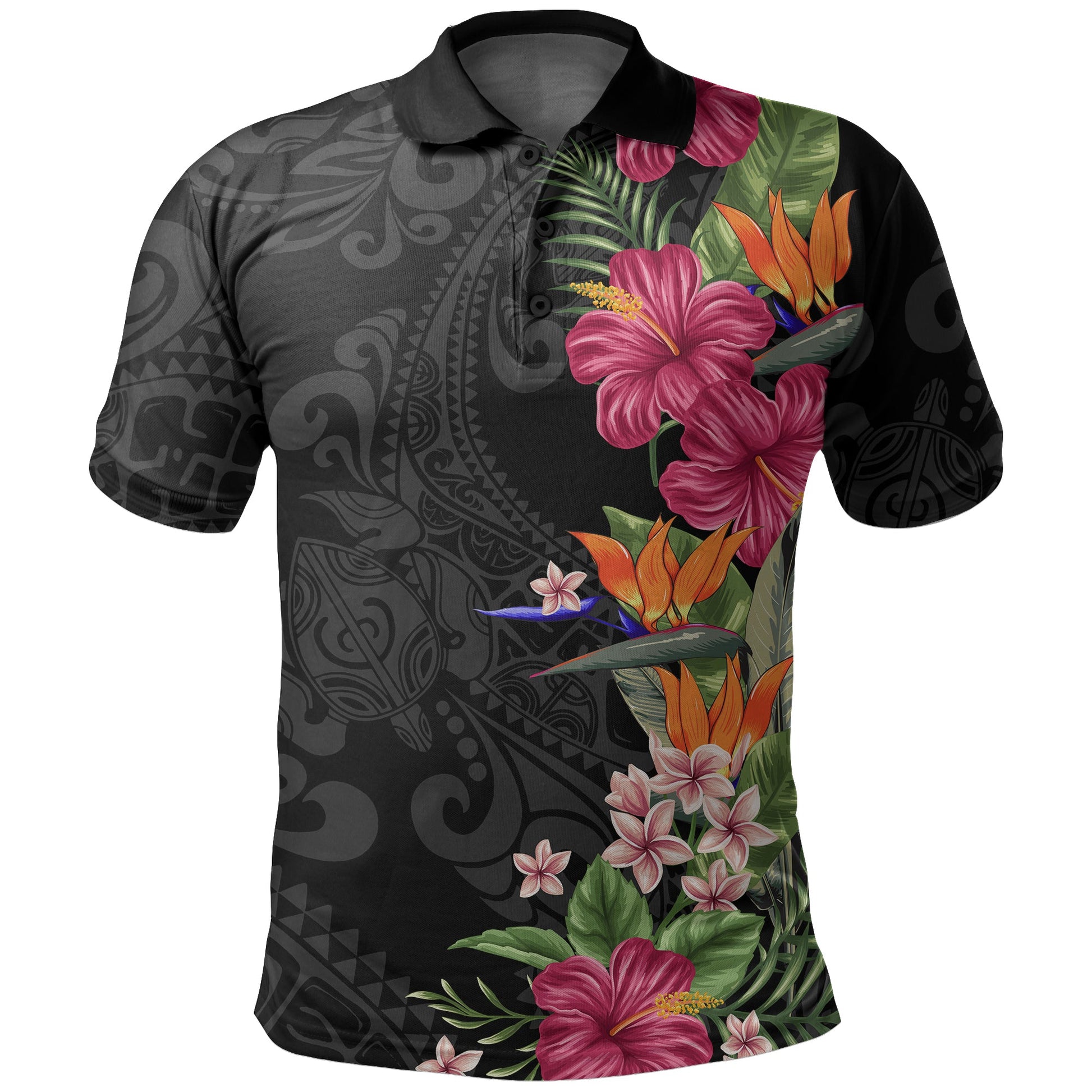 Hawaii Flowers Mix Tribal Pattern Polo Shirt