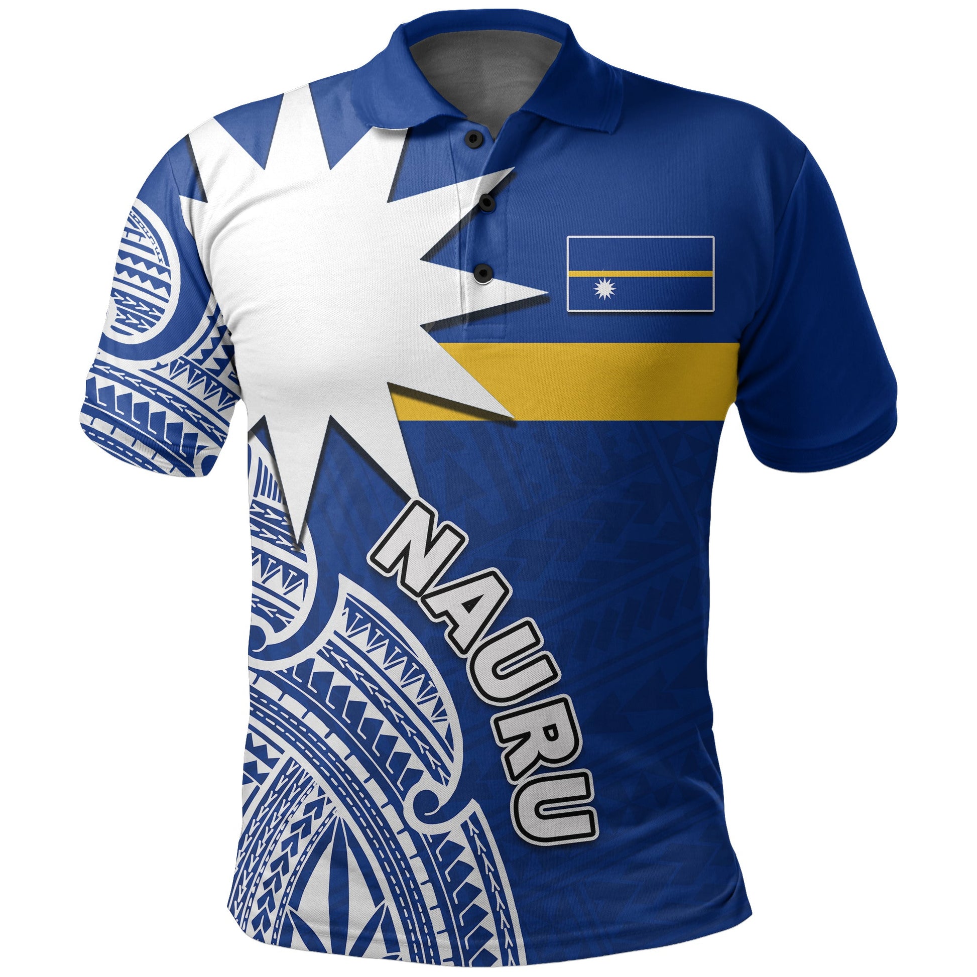 Nauru Polo Shirt Flag In Heart No.1 Blue Shirt