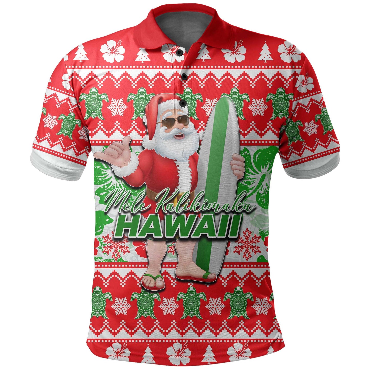 Hawaii Mele Kalikimaka Christmas Polo Shirt Cool Santa Claus