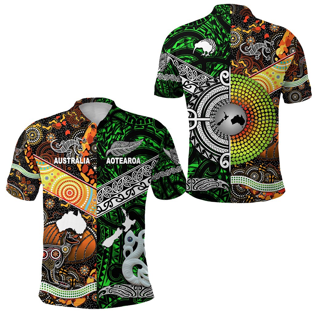 New Zealand Maori Aotearoa And Australia Aboriginal Polo Shirt Together - Green