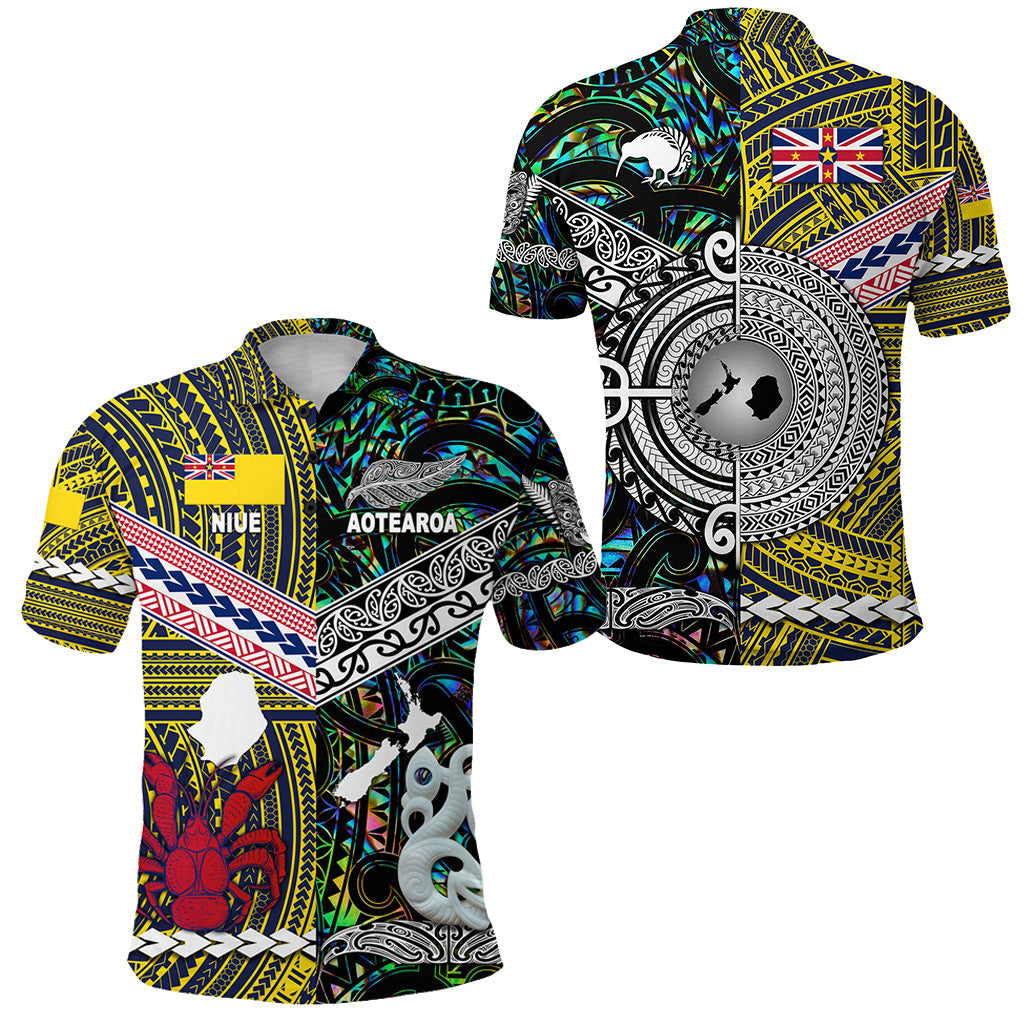 New Zealand Maori Aotearoa And Niue Together Polo Shirt - Paua Shell