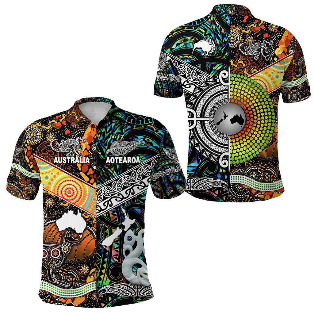 New Zealand Maori Aotearoa And Australia Aboriginal Polo Shirt Together - Paua Shell