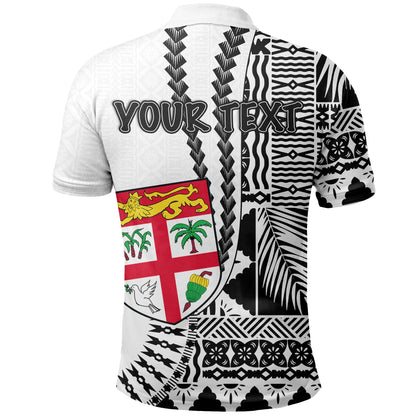 Custom Personalised Fiji Polo Shirt Masi Tapa Patterns White Style